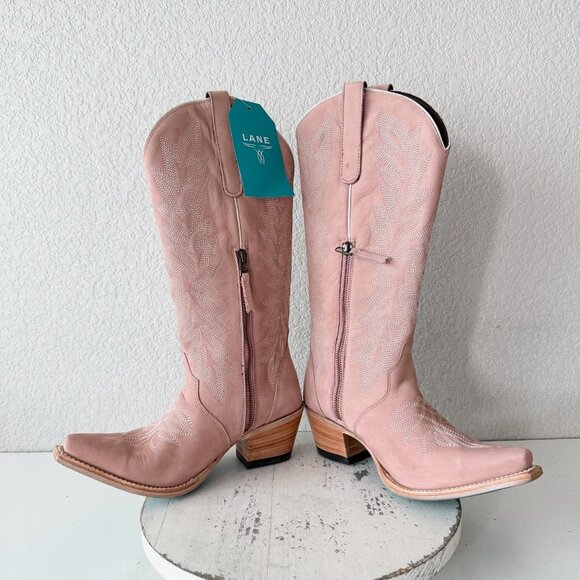 Lane Gallatin Womens Cowboy Boots 8.5 Pink Cowgirl Western Mid Calf Pointed Toe - Picture 7 of 11